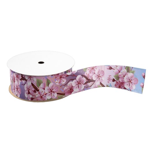 Roze Sakura op het schilderen Achtergrond Grosgrain Lint (Spoel)