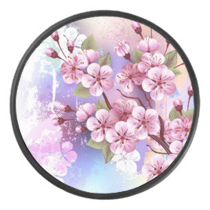 Roze Sakura op het schilderen Achtergrond Hockey Puck