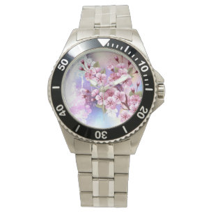 Roze Sakura op het schilderen Achtergrond Horloge