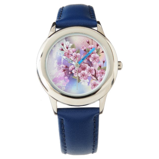 Roze Sakura op het schilderen Achtergrond Horloge (Voorkant)