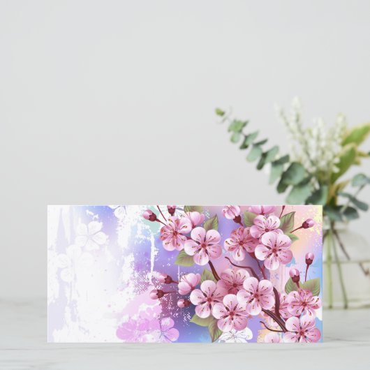 Roze Sakura op het schilderen Achtergrond Kaart (Staand voorkant)