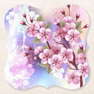 Roze Sakura op het schilderen Achtergrond Kartonnen Onderzetters