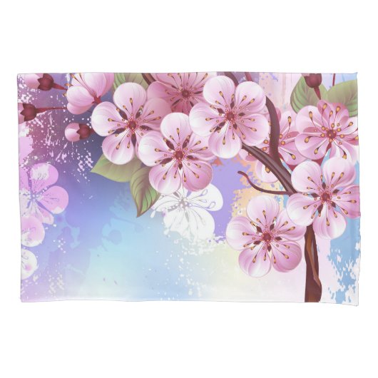 Roze Sakura op het schilderen Achtergrond Kussensloop (Voorkant-Links)