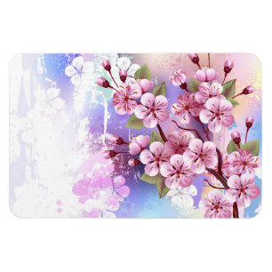 Roze Sakura op het schilderen Achtergrond Magneet
