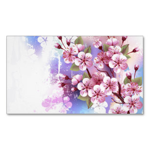 Roze Sakura op het schilderen Achtergrond Magnetisch Visitekaartje