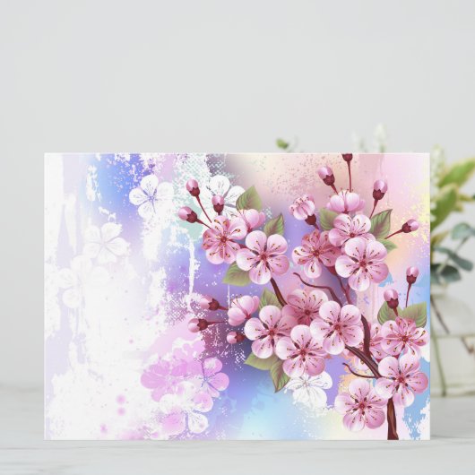 Roze Sakura op het schilderen Achtergrond Menu (Staand voorkant)