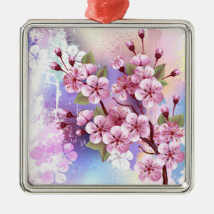 Roze Sakura op het schilderen Achtergrond Metalen Ornament