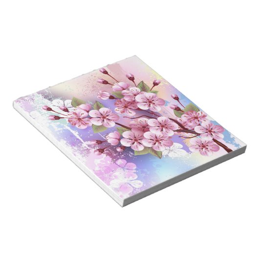 Roze Sakura op het schilderen Achtergrond Notitieblok (Schuin)