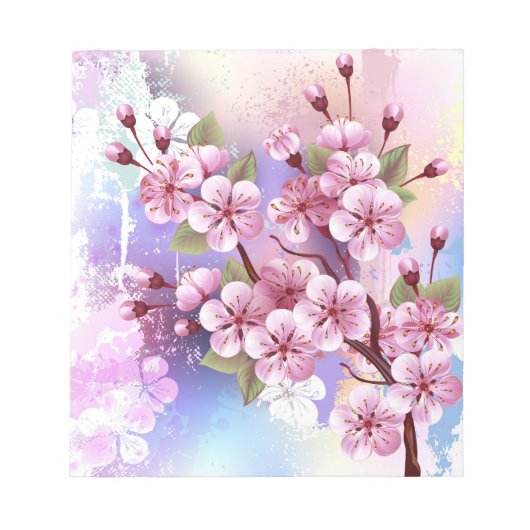Roze Sakura op het schilderen Achtergrond Notitieblok (Voorkant)
