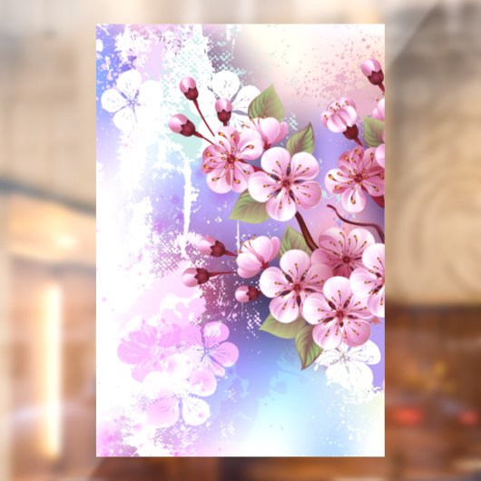 Roze Sakura op het schilderen Achtergrond Raamsticker (Vel 2)