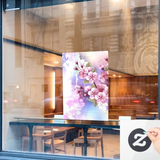 Roze Sakura op het schilderen Achtergrond Raamsticker (Cafe Raam)