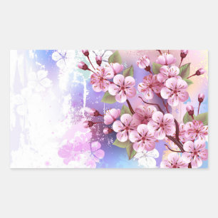 Roze Sakura op het schilderen Achtergrond Rechthoekige Sticker