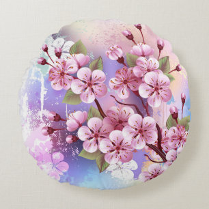 Roze Sakura op het schilderen Achtergrond Rond Kussen