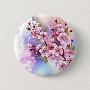 Roze Sakura op het schilderen Achtergrond Ronde Button 5,7 Cm