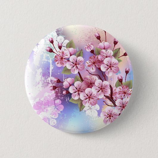 Roze Sakura op het schilderen Achtergrond Ronde Button 5,7 Cm (Voorkant)