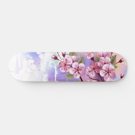 Roze Sakura op het schilderen Achtergrond Skateboard (Horizontaal)