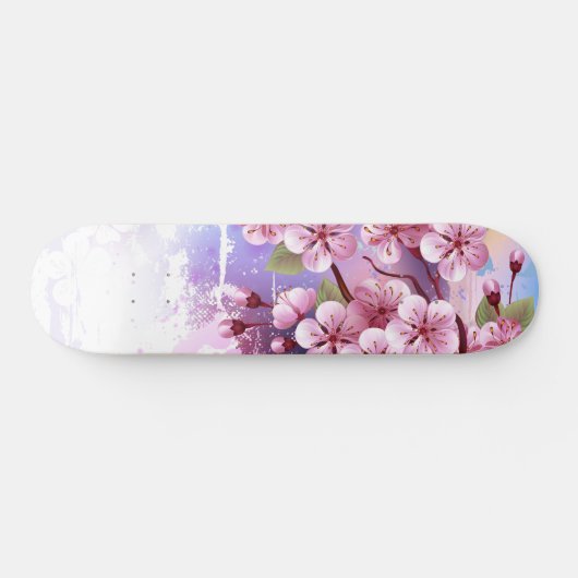 Roze Sakura op het schilderen Achtergrond Skateboard (Horizontaal)