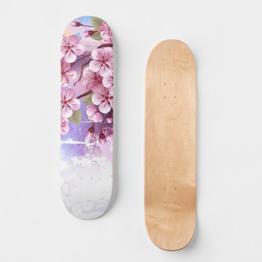 Roze Sakura op het schilderen Achtergrond Skateboard (Voorkant)