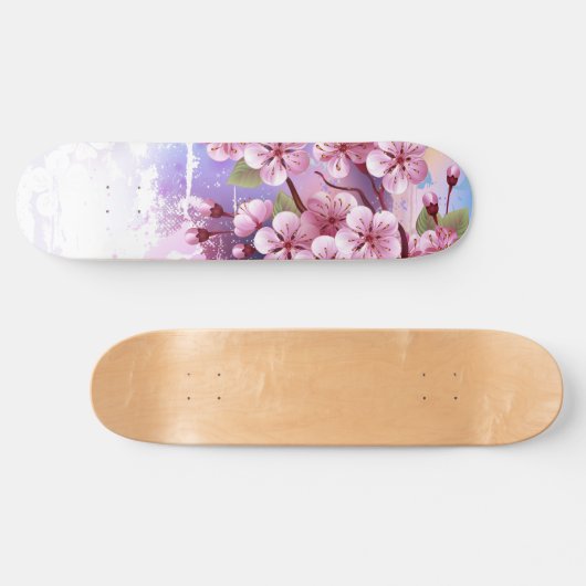 Roze Sakura op het schilderen Achtergrond Skateboard (Horizontaal)