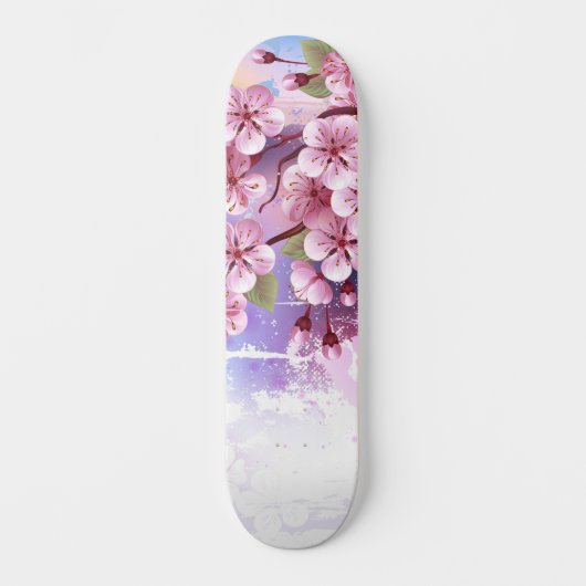 Roze Sakura op het schilderen Achtergrond Skateboard (Voorkant)