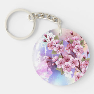 Roze Sakura op het schilderen Achtergrond Sleutelhanger