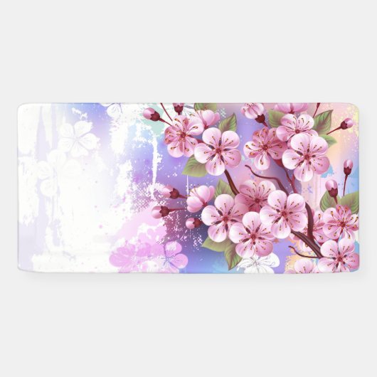 Roze Sakura op het schilderen Achtergrond Spandoek (Horizontaal)