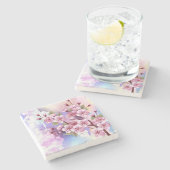 Roze Sakura op het schilderen Achtergrond Stenen Onderzetter (Zijkant)