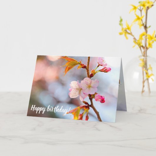 Roze Sakura tegen de grijze achtergrond Kaart (Gele Bloem)