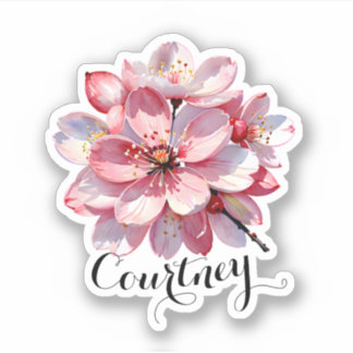 Roze Sakura Waterverf Flowers Aangepaste naam Sticker