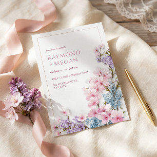 Roze Sakura Witte Pleister Botanische Rand Trouwfe Kaart