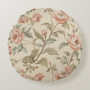 Roze Salie Groen Beige Shabby Chic Bloemendruk Rond Kussen