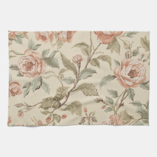 Roze Salie Groen Beige Shabby Chic Bloemendruk Theedoek
