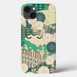 Roze Salie Groen Japans Kimono Bloemen iPhone 13 Hoesje