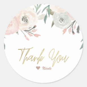 Roze & salie muntgroene moderne bloemrijke bruidsd ronde sticker