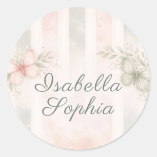 Roze Salie Vlinder Baby in Bloom Aquarel Ronde Sticker