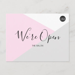 Roze Salon logo We zijn open Covid-19 veiligheid Briefkaart