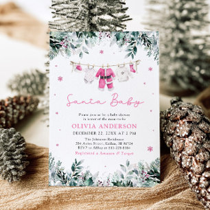 Roze Santa Baby Christmas Clothesline Baby shower Kaart