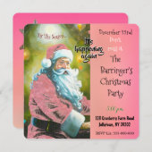 Roze Santa Elegant Jaarlijks Kerstfeest Kaart (Voorkant / Achterkant)