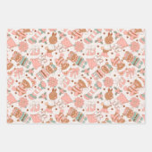 Roze  Santa Floral Kerstspeelgoed Inpakpapier Vel (Voorkant 3)