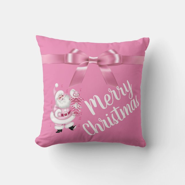 Roze Santa Merry-Sierkussen voor kerst Kussen (Voorkant)