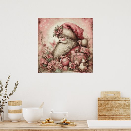 Roze  Santa Poster (Keuken)