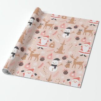  Roze Santa Rendier Kerst Wrap Cadeaupapier
