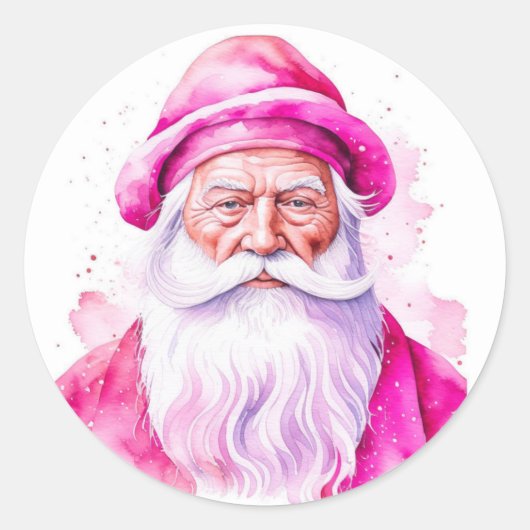  Roze Santa Retro Christmas Ronde Sticker (Voorkant)