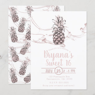 Roze sappige ananas zomer Sweet 16-feestje Kaart