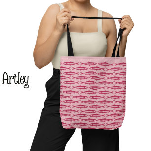 Roze Sardine Art Patroon Vis tekeningen Draagtas