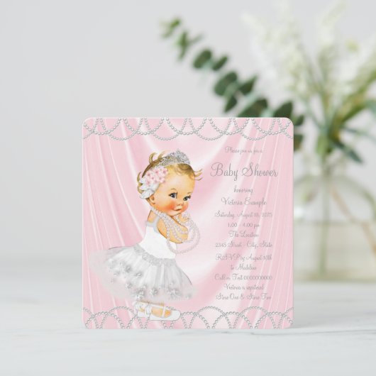 Roze Satijn Pearl Little Lady Girl Baby shower Kaart (Staand voorkant)