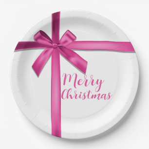 Roze Satijnen Lint Boog Verjaardagsfeestje Papieren Bordje