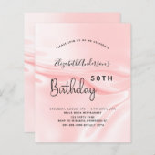 Roze satijnen zijde verjaardag budget uitnodiging (Voorkant / Achterkant)