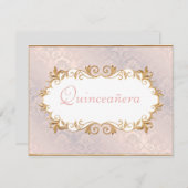 Roze satin en goud, uitnodiging van Quinceanera (Voorkant / Achterkant)