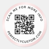 Roze satin gradiëntgrens QR-code en tekst Ronde Sticker (Voorkant)